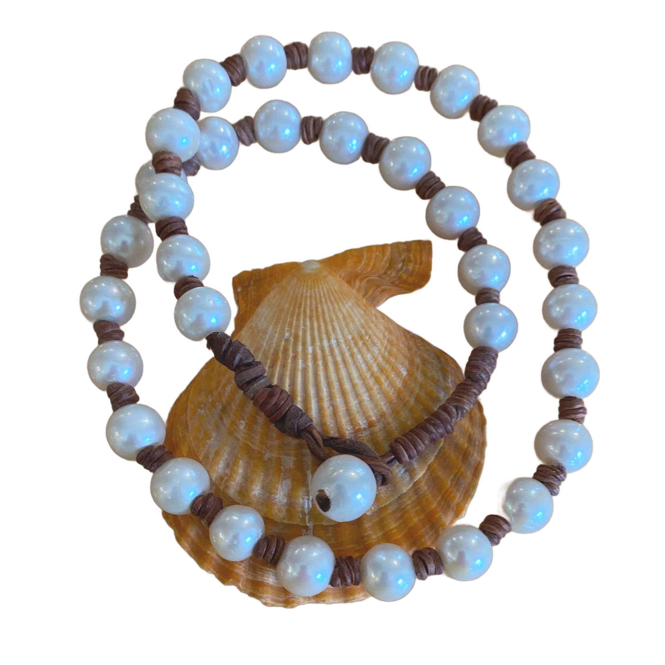 Jackie Pearl and Leather Necklace Seamist Studio