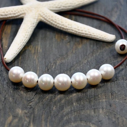 Blessings Pearl and Leather Necklace Seamist Studio